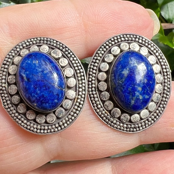 VINTAGE LARGE LAPIS EARRINGS 925 STERLING SOUTHWESTERN NATIVE AMERICAN NAVAJO